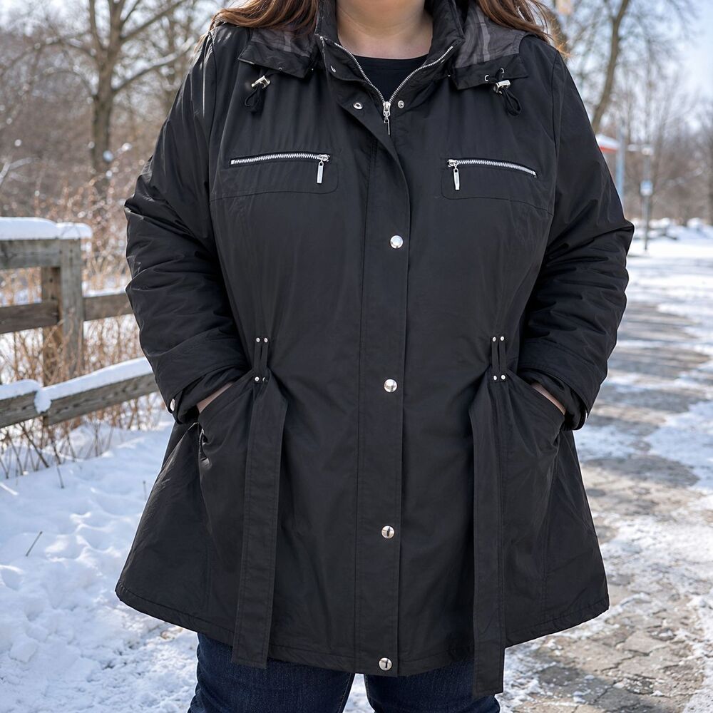 Weather Tamer 3X Black Hooded Belted Winter Coat Jacket NWT Plus Size